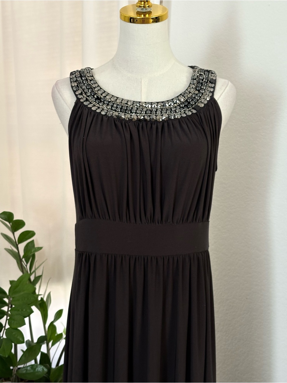 Haani Black Maxi Dress with Beaded Neckline - Picture 4 of 10
